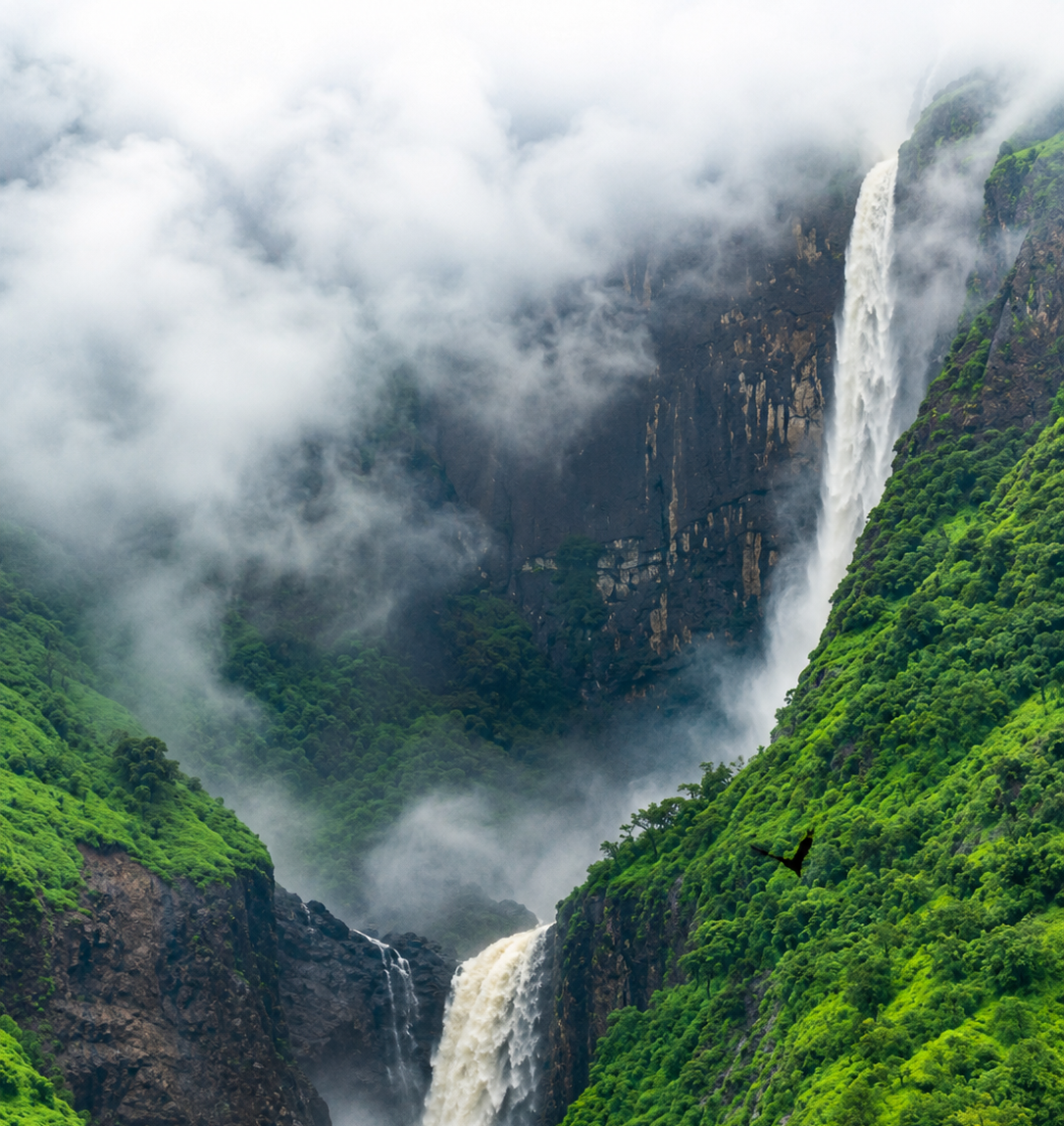 Kalu Waterfall in full flow during monsoons
